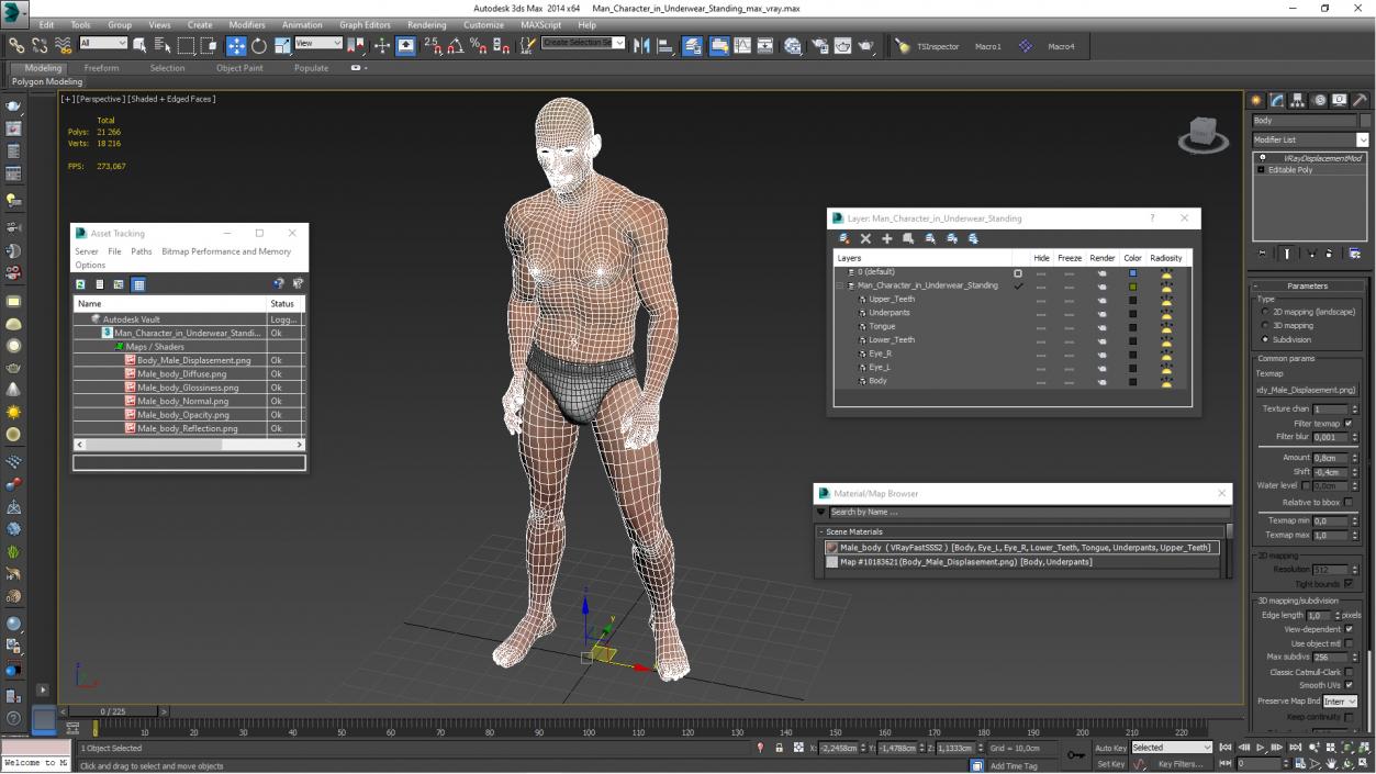 3D model Man Character in Underwear Standing