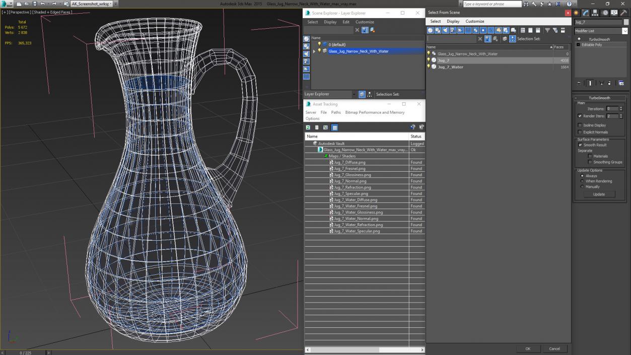 Glass Jug Narrow Neck With Water 3D