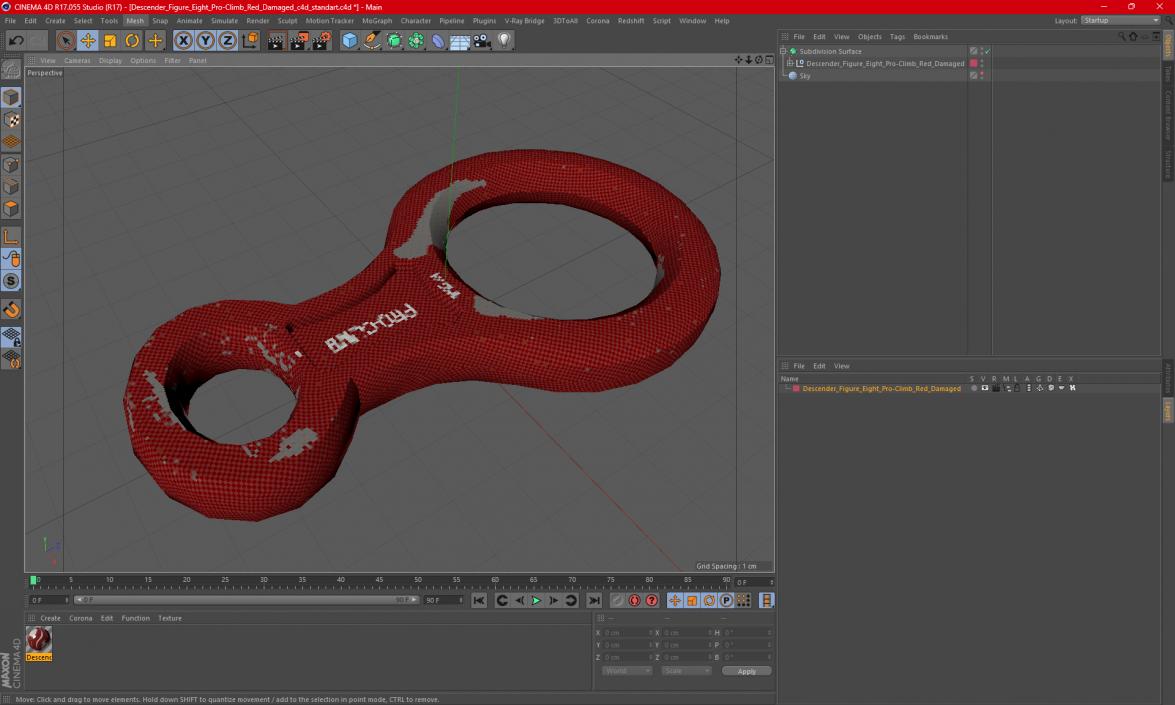 Descender Figure Eight Pro-Climb Red Damaged 3D model