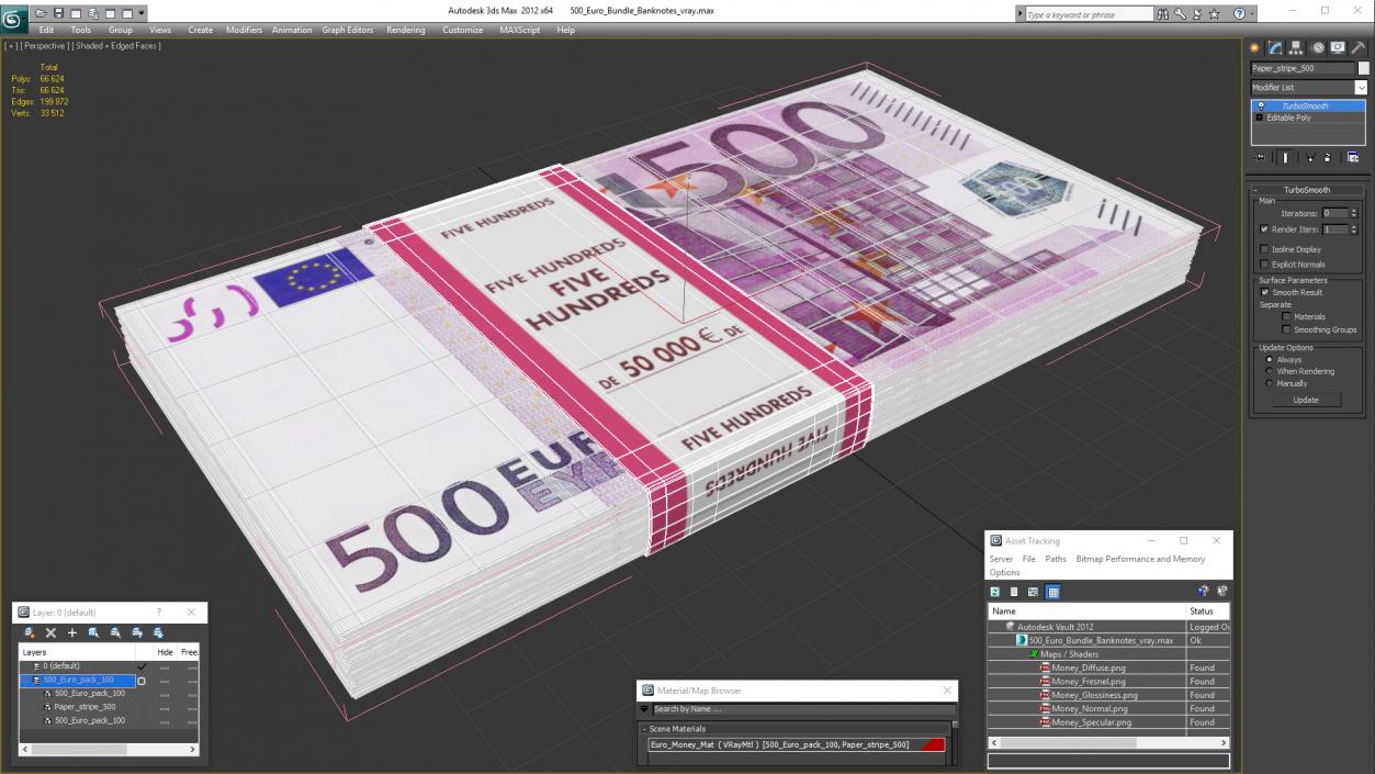 3D model 500 Euro Bundle Banknotes