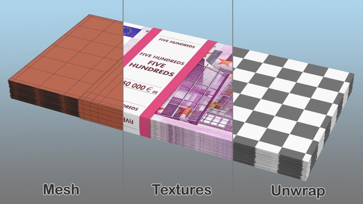 3D model 500 Euro Bundle Banknotes