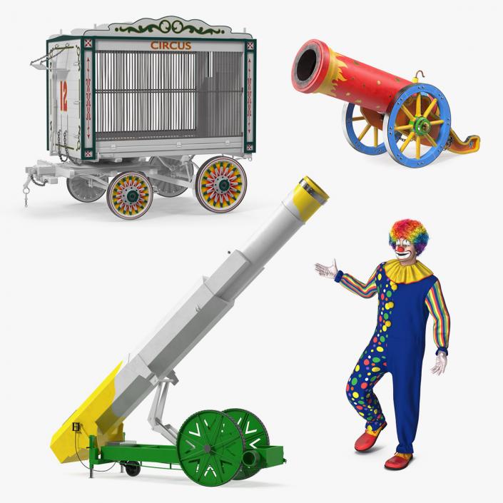 3D Clown with Circus Equipment Collection model