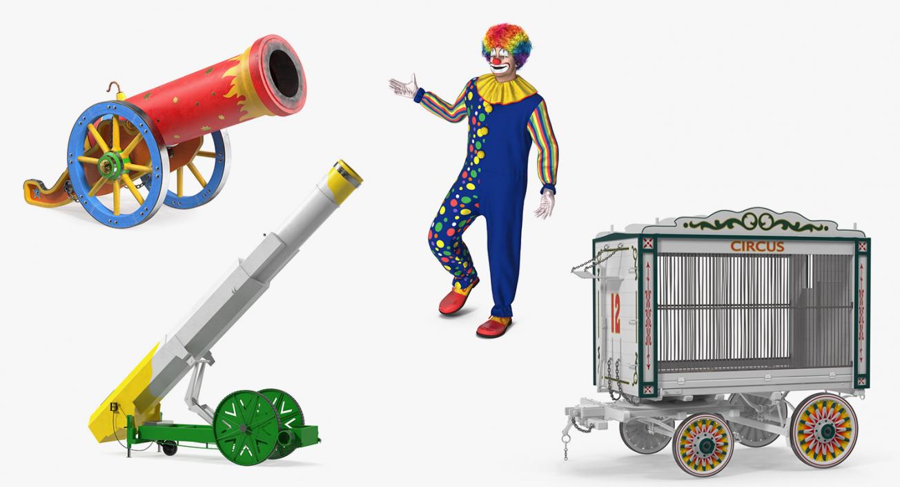 3D Clown with Circus Equipment Collection model