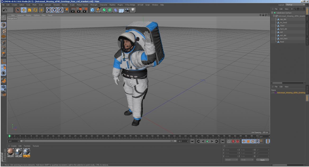 Astronaut Wearing xEMU Greetings Pose 3D