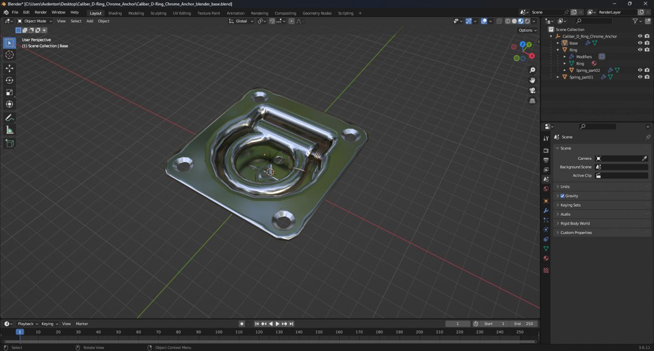 3D model Caliber D-Ring Chrome Anchor 2