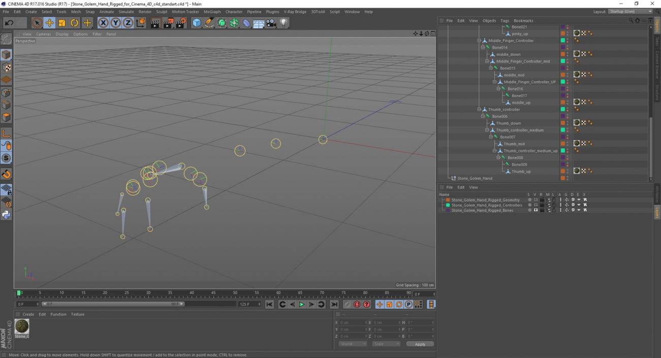 3D model Stone Golem Hand Rigged for Cinema 4D(1)
