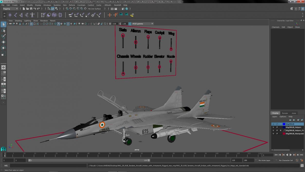 3D MiG 29 KUB Tandem Aircraft Indian with Armament Rigged for Maya model