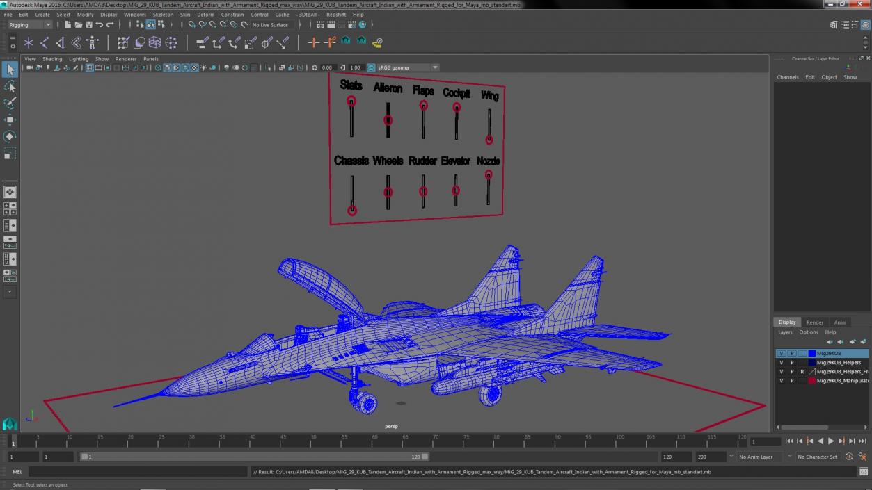 3D MiG 29 KUB Tandem Aircraft Indian with Armament Rigged for Maya model