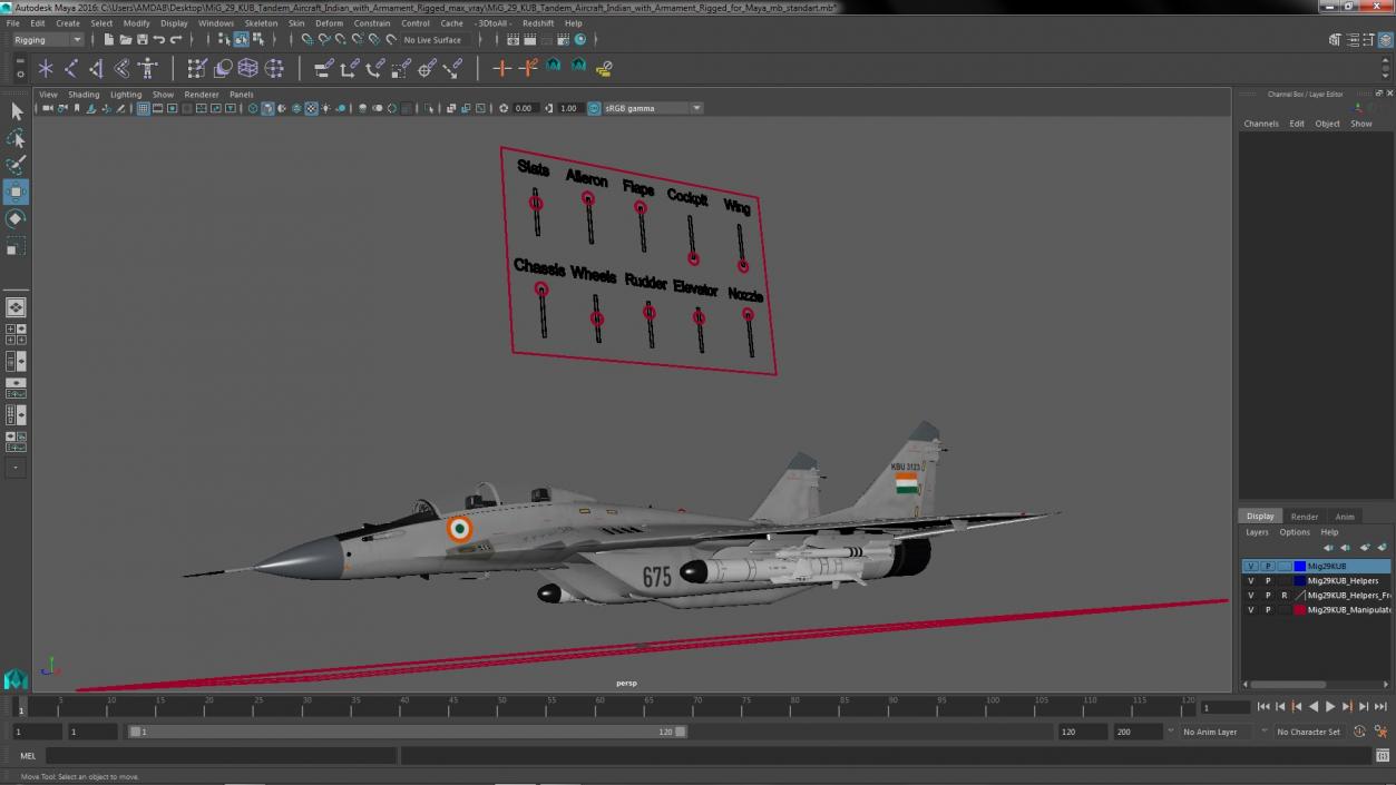 3D MiG 29 KUB Tandem Aircraft Indian with Armament Rigged for Maya model