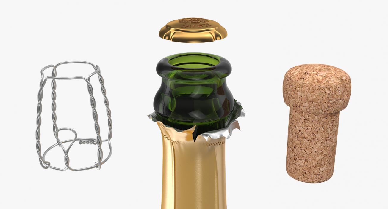 Champagne Bottle Krug Foil Top Opened 3D