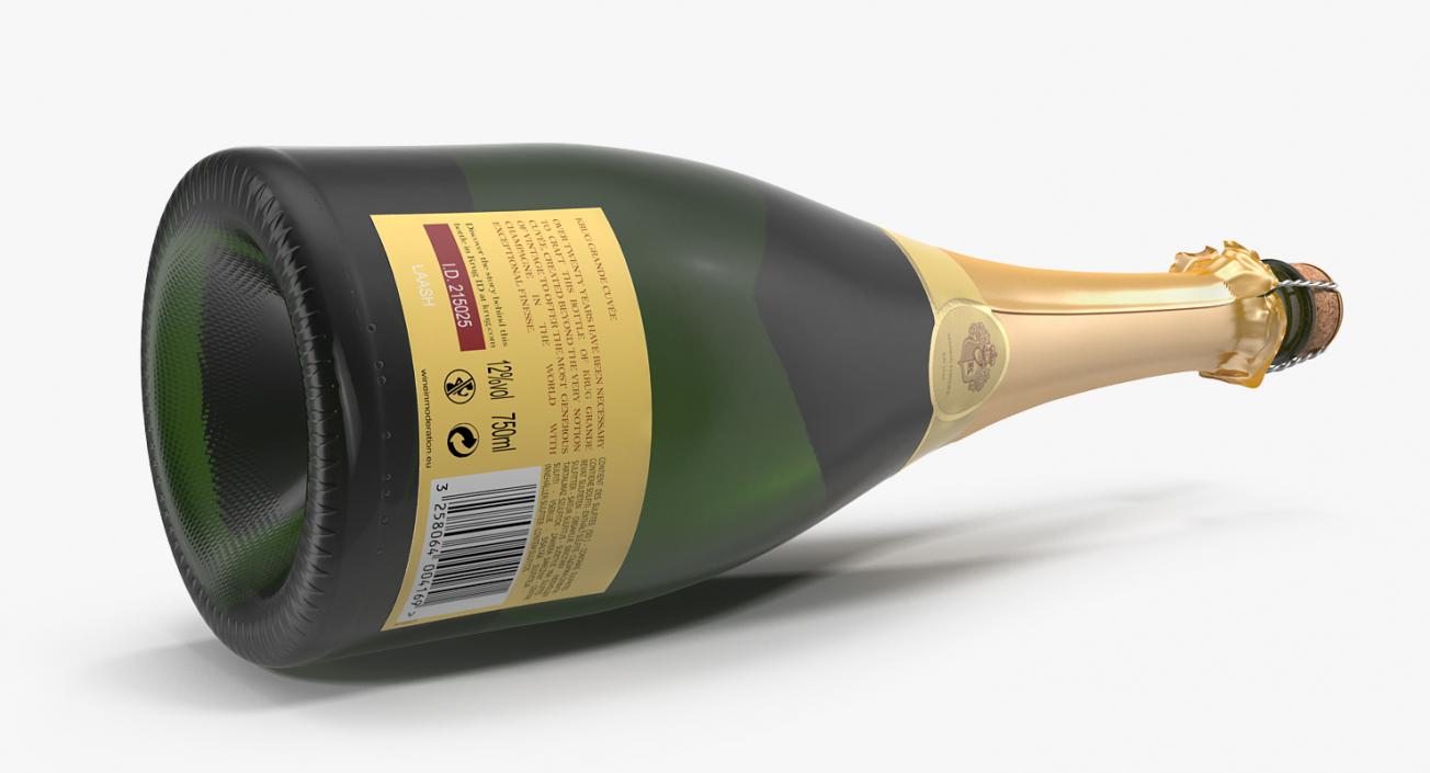 Champagne Bottle Krug Foil Top Opened 3D