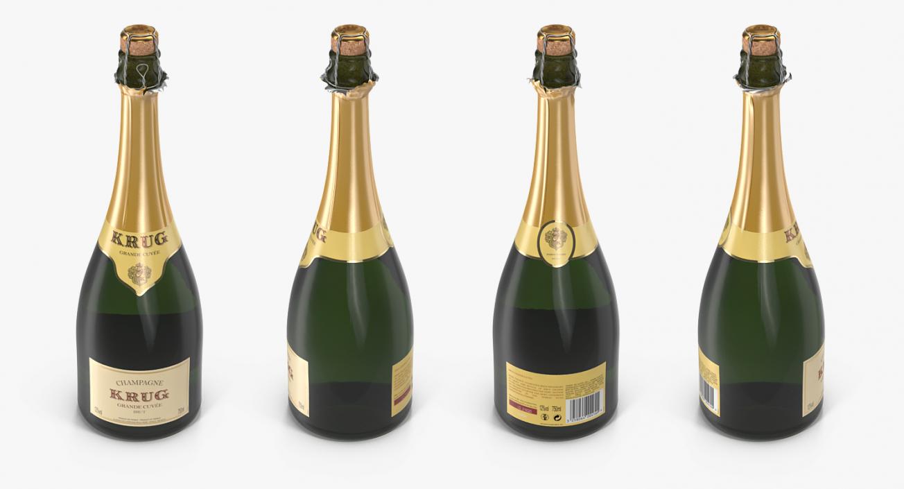 Champagne Bottle Krug Foil Top Opened 3D