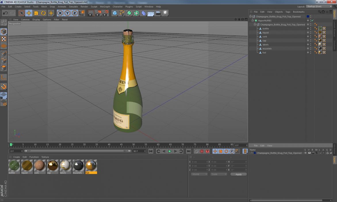 Champagne Bottle Krug Foil Top Opened 3D