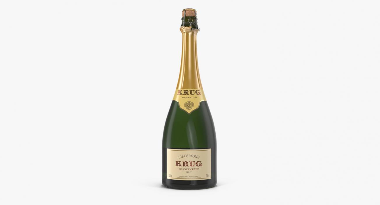 Champagne Bottle Krug Foil Top Opened 3D