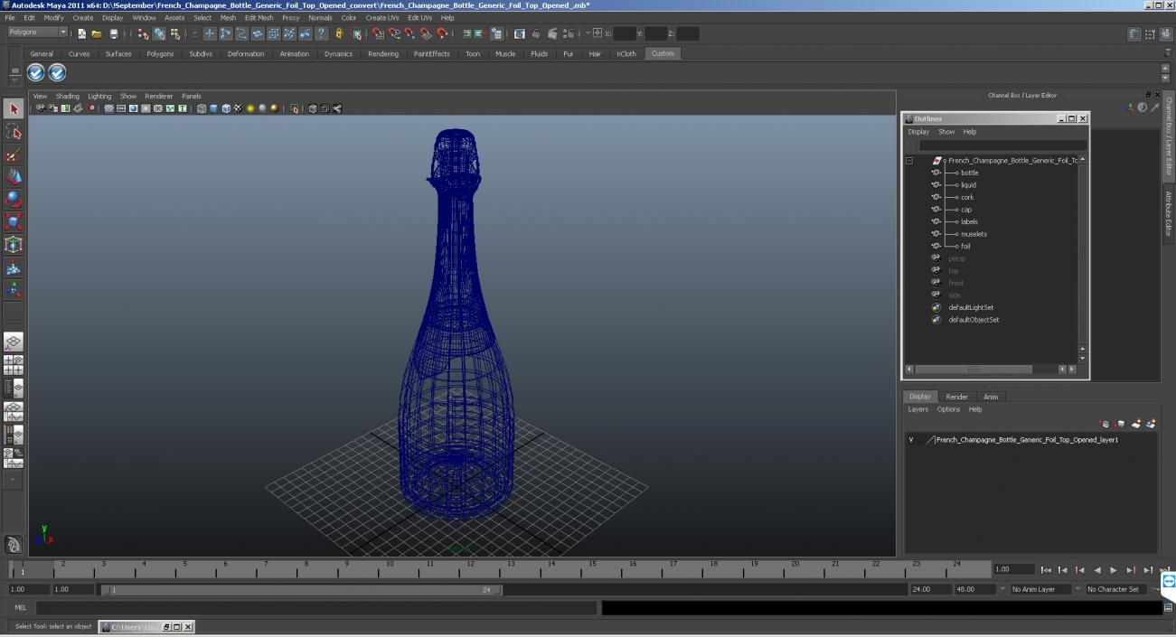 Champagne Bottle Krug Foil Top Opened 3D