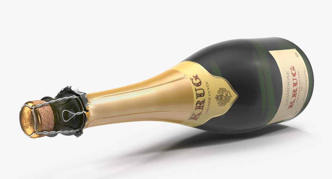 Champagne Bottle Krug Foil Top Opened 3D