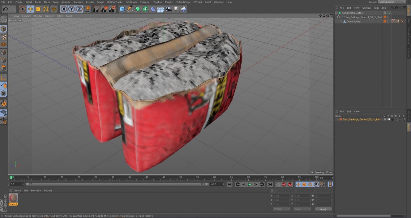 Torn Package Cement 50 Lb Red 3D model