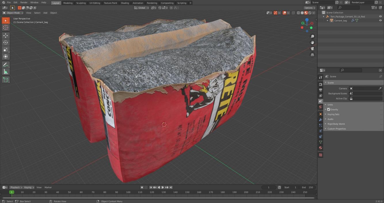 Torn Package Cement 50 Lb Red 3D model