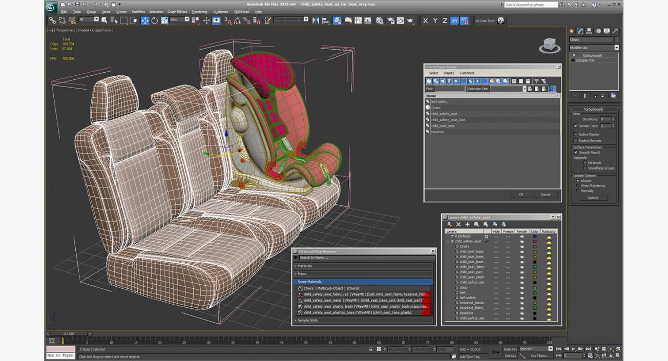 Child Safety Seat on Car Seat 3D model