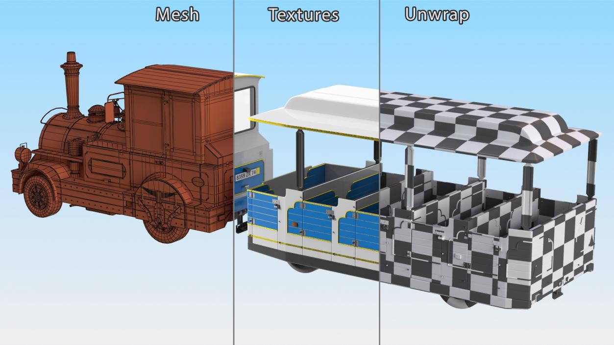 3D Tourist Train Dotto Muson River Rigged model