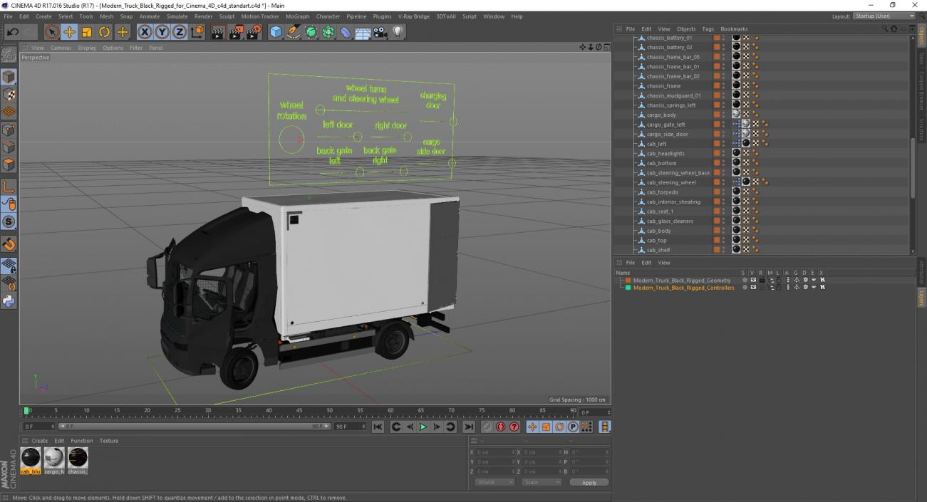 Modern Truck Black Rigged for Cinema 4D 3D model