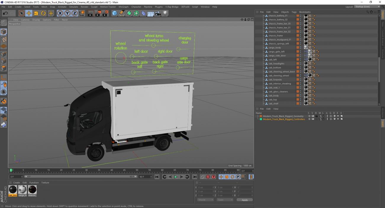 Modern Truck Black Rigged for Cinema 4D 3D model