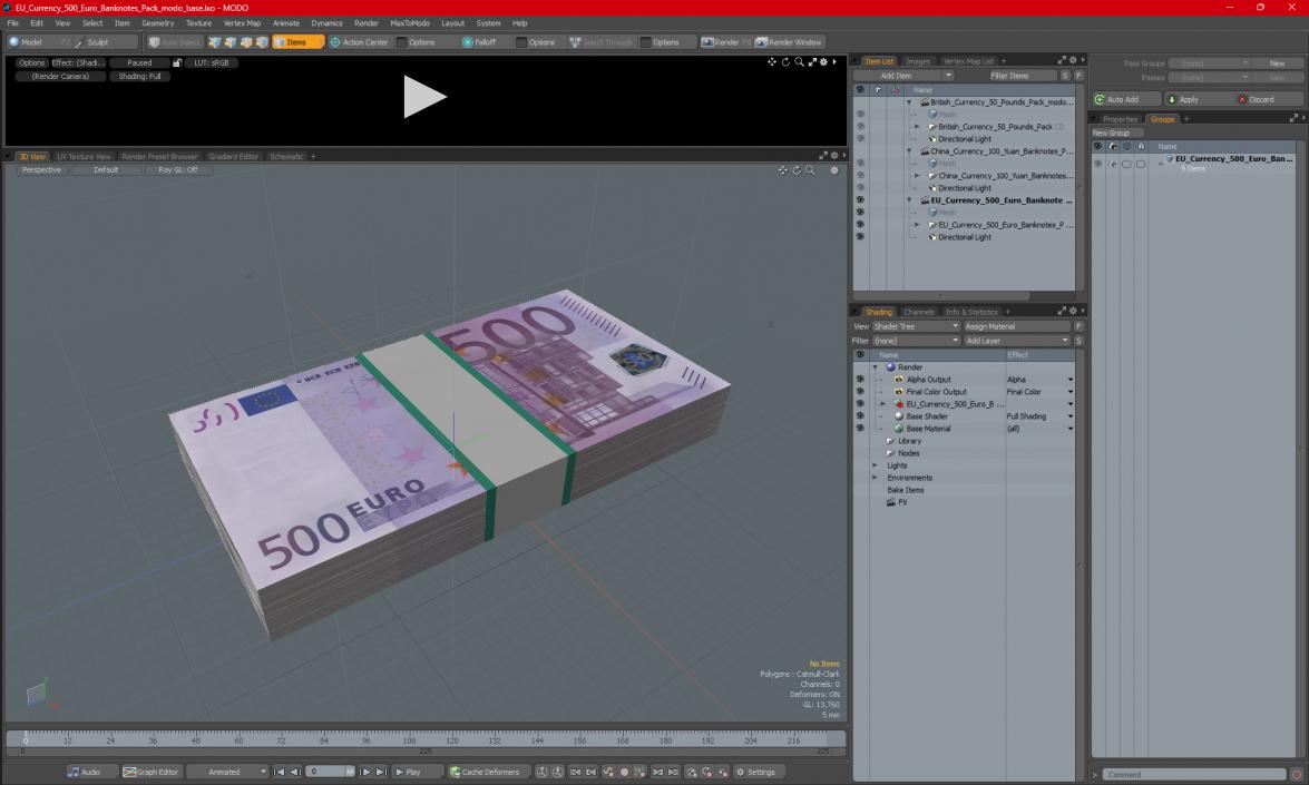 3D model EU Currency 500 Euro Banknotes Pack