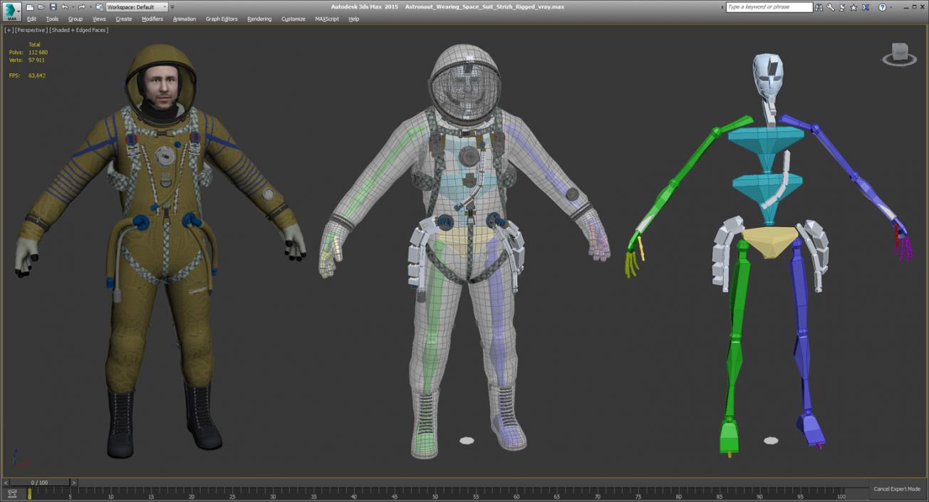 Astronaut Wearing Space Suit Strizh Rigged 3D