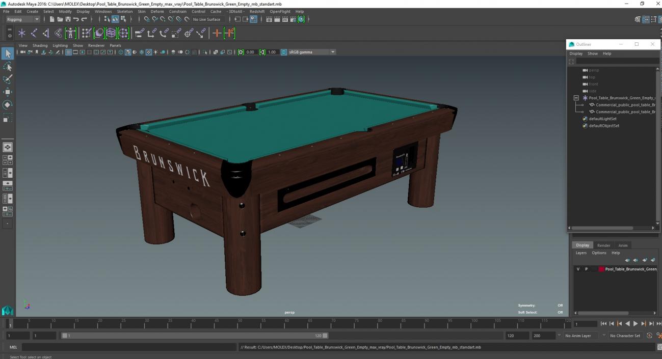 Pool Table Brunswick Green Empty 3D