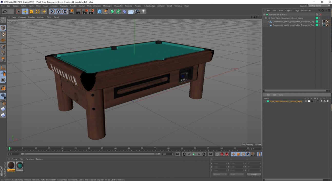 Pool Table Brunswick Green Empty 3D