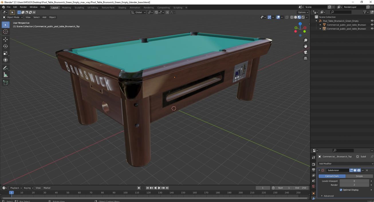 Pool Table Brunswick Green Empty 3D