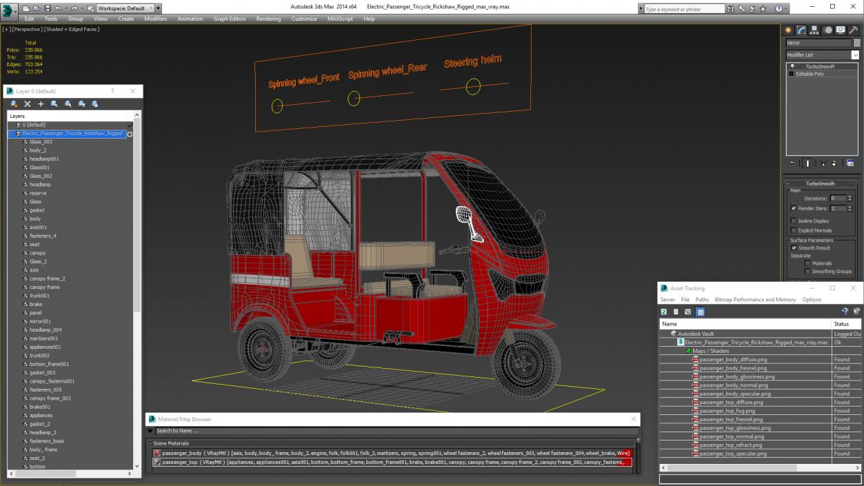 3D Electric Passenger Tricycle Rickshaw Rigged model