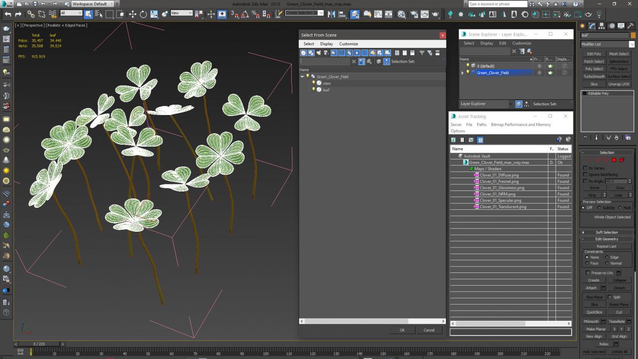 3D Green Clover Field model