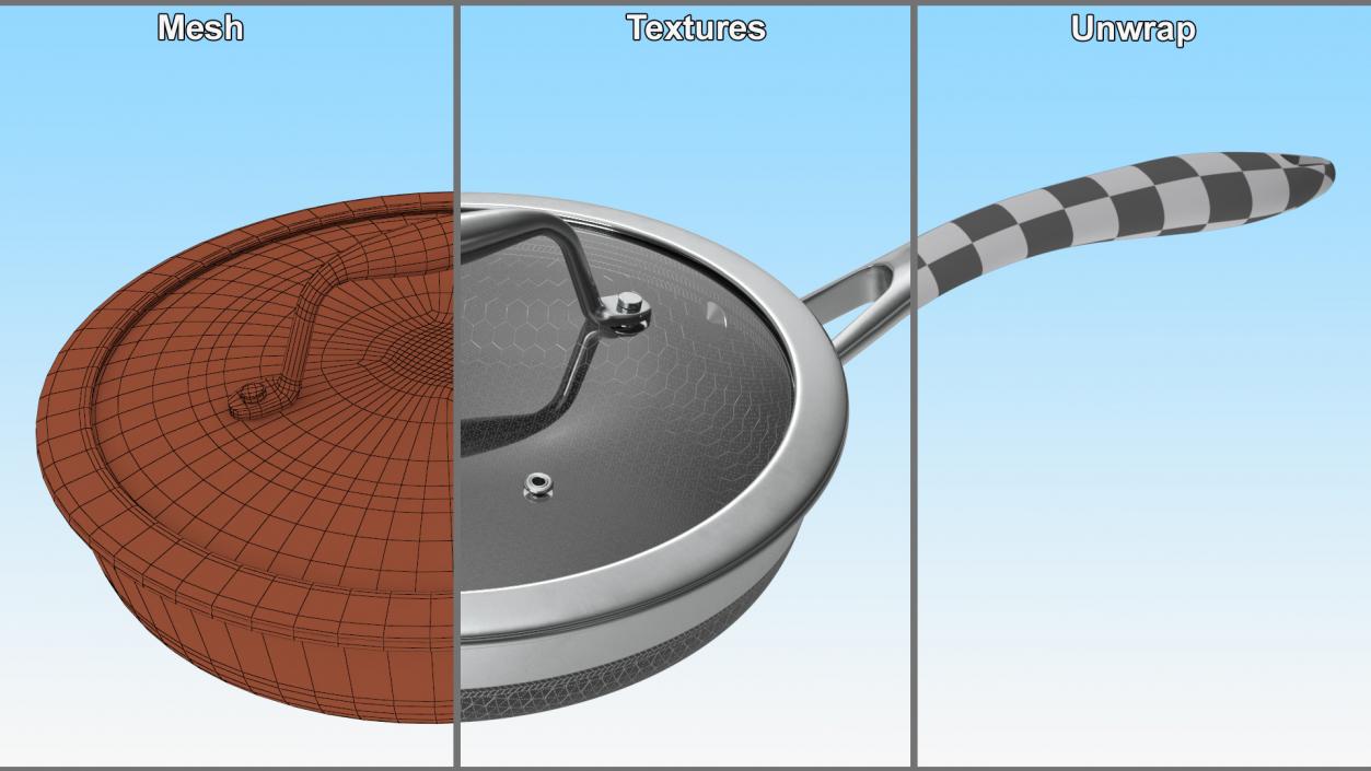 3D HexClad Hybrid Nonstick Pan with Lid 8-inch model