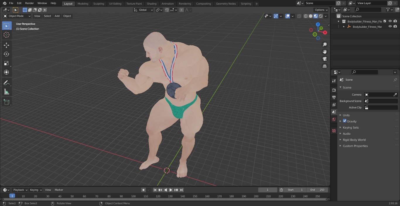 3D Bodybuilder Fitness Man Flexing Pose