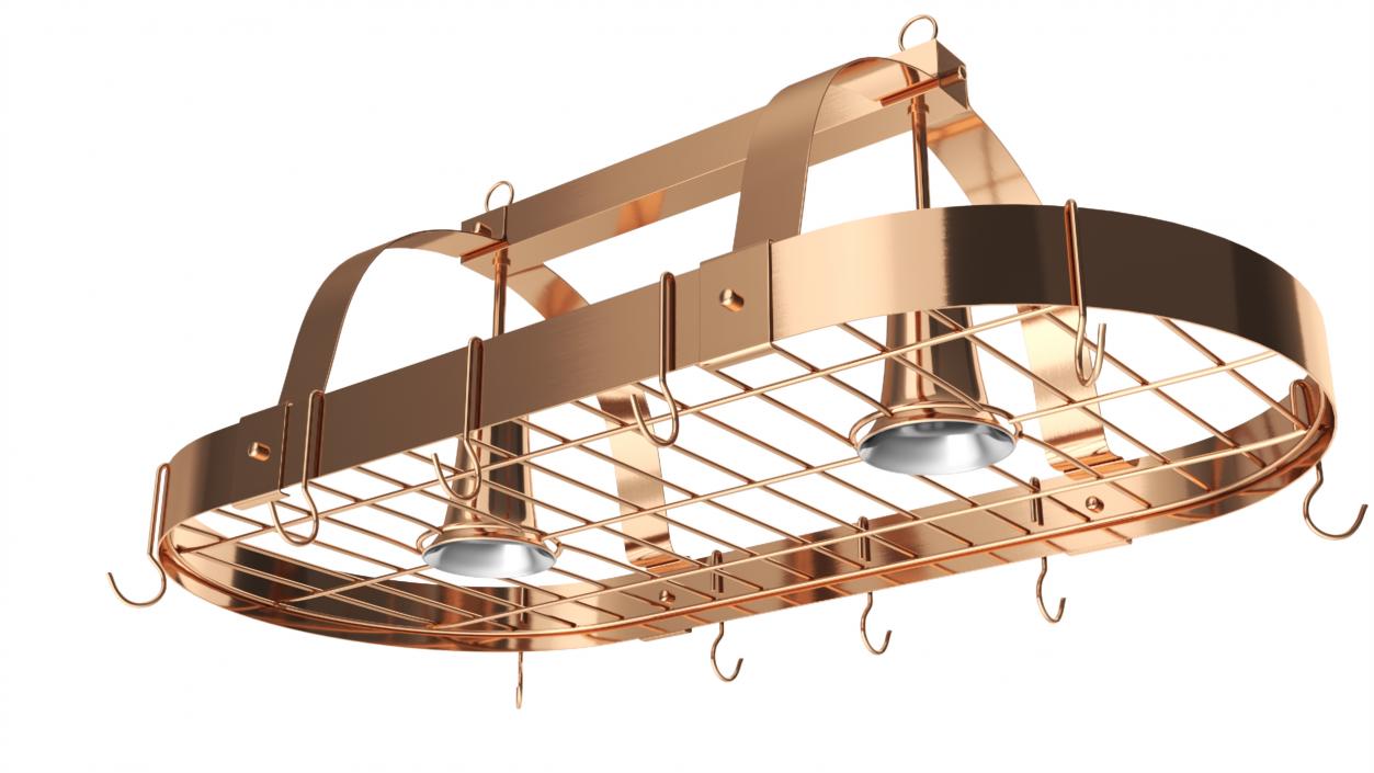 Ceiling Pot Rack Organizer with Hooks Copper 3D model