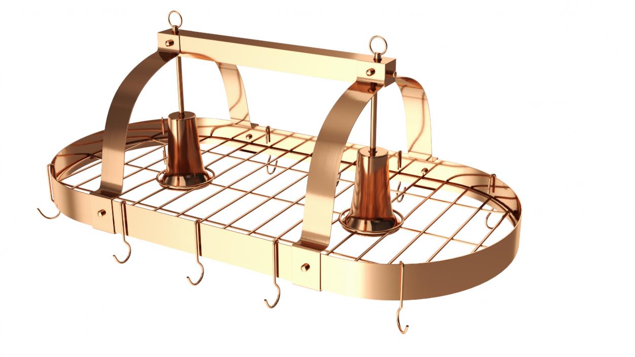 Ceiling Pot Rack Organizer with Hooks Copper 3D model