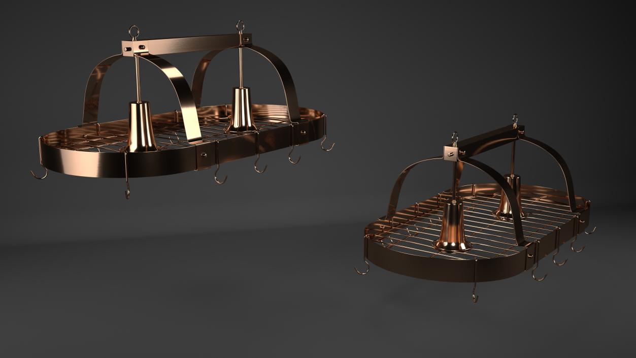 Ceiling Pot Rack Organizer with Hooks Copper 3D model