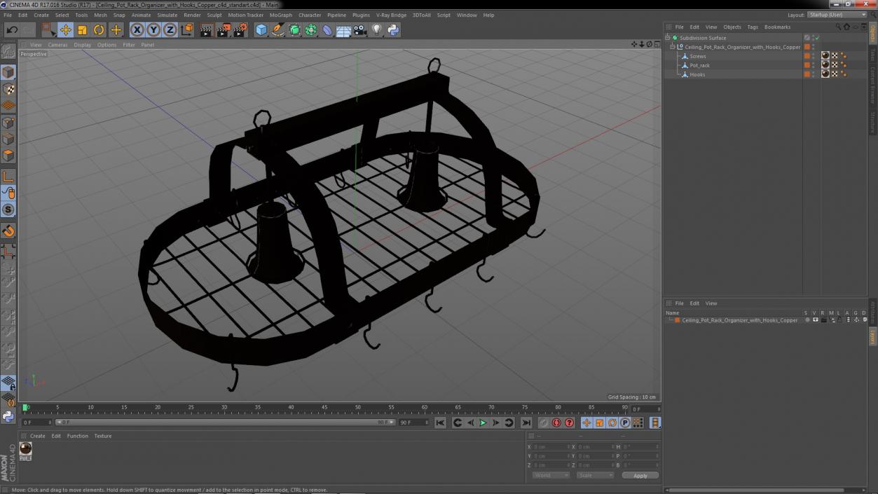 Ceiling Pot Rack Organizer with Hooks Copper 3D model