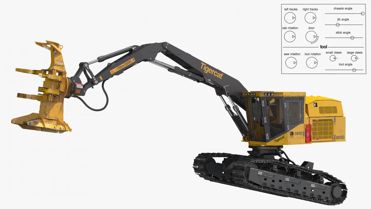 Tigercat 855D Tracked Feller Buncher Dirty Rigged 3D model