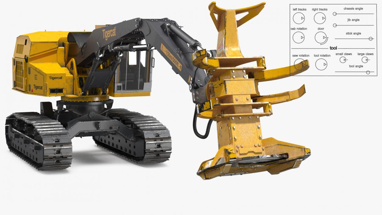 Tigercat 855D Tracked Feller Buncher Dirty Rigged 3D model