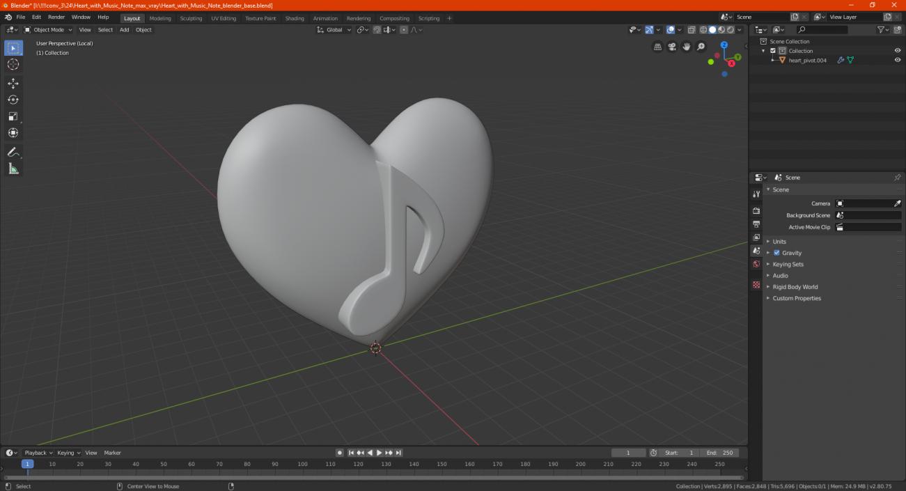 3D Heart with Music Note