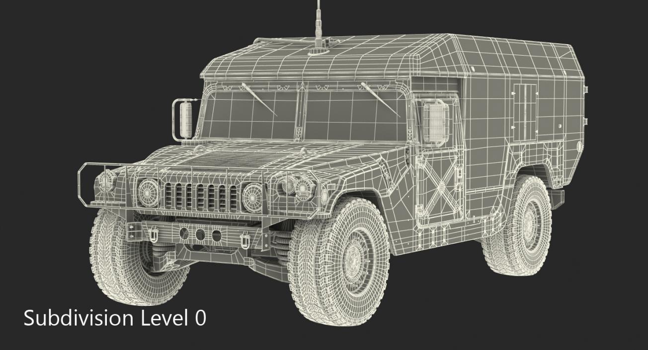 3D model Mini Ambulance Military Car HMMWV m996 Rigged Camo