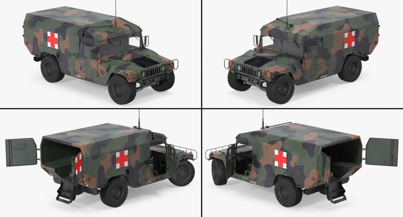 3D model Mini Ambulance Military Car HMMWV m996 Rigged Camo