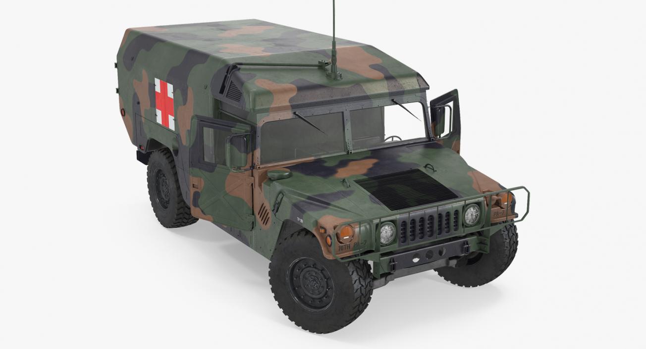 3D model Mini Ambulance Military Car HMMWV m996 Rigged Camo