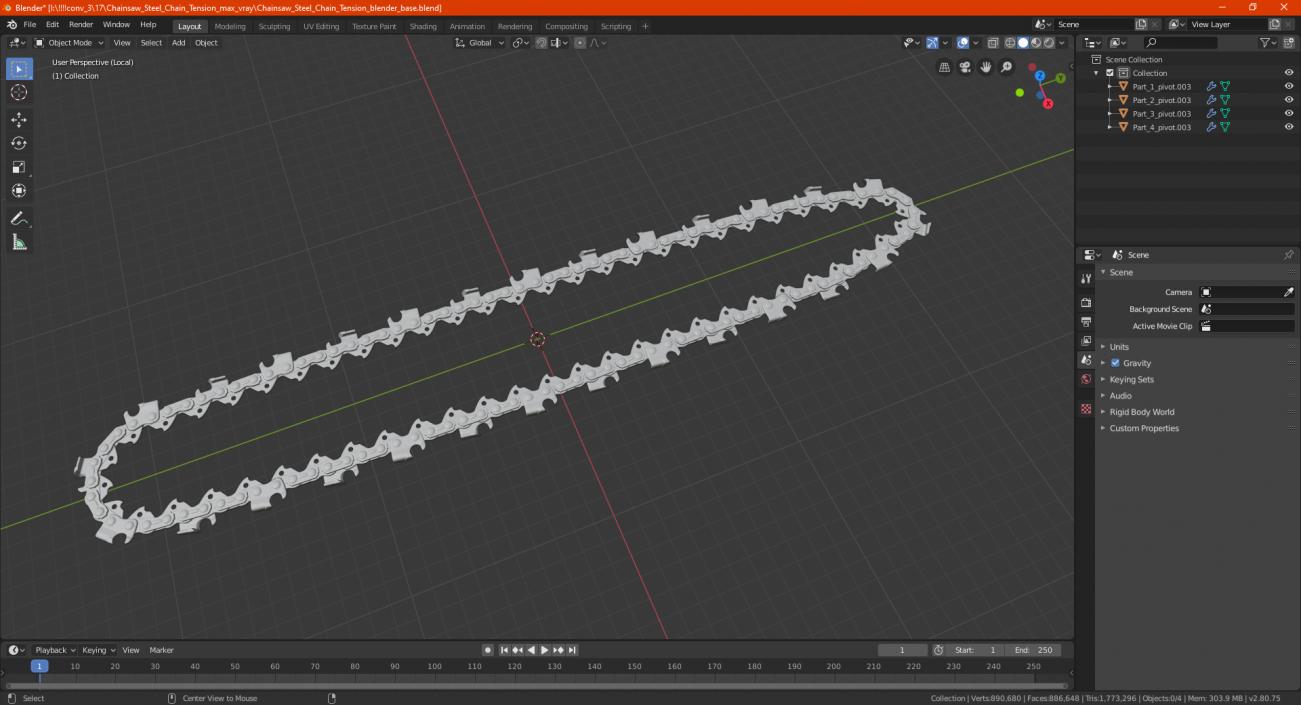 3D Chainsaw Black Chain Tension model