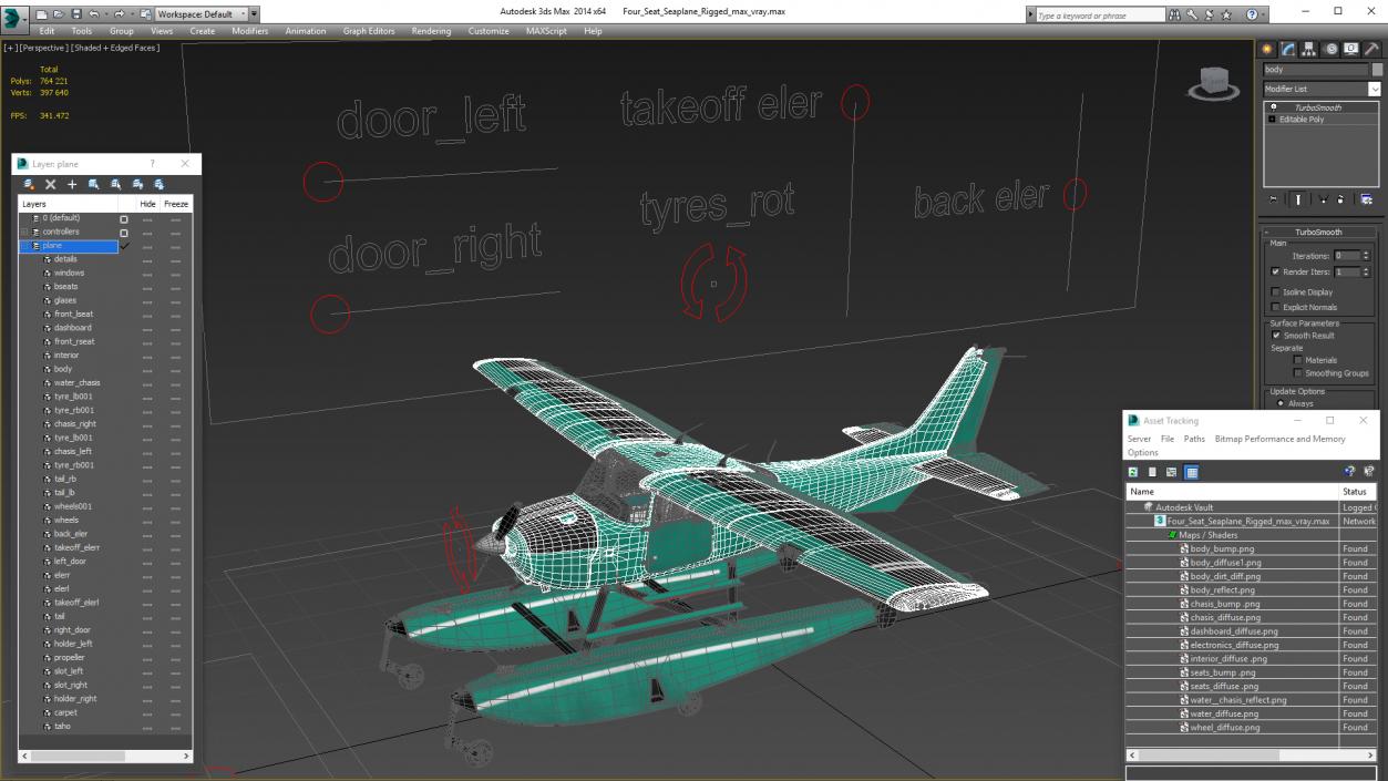 3D model Four Seat Seaplane Rigged