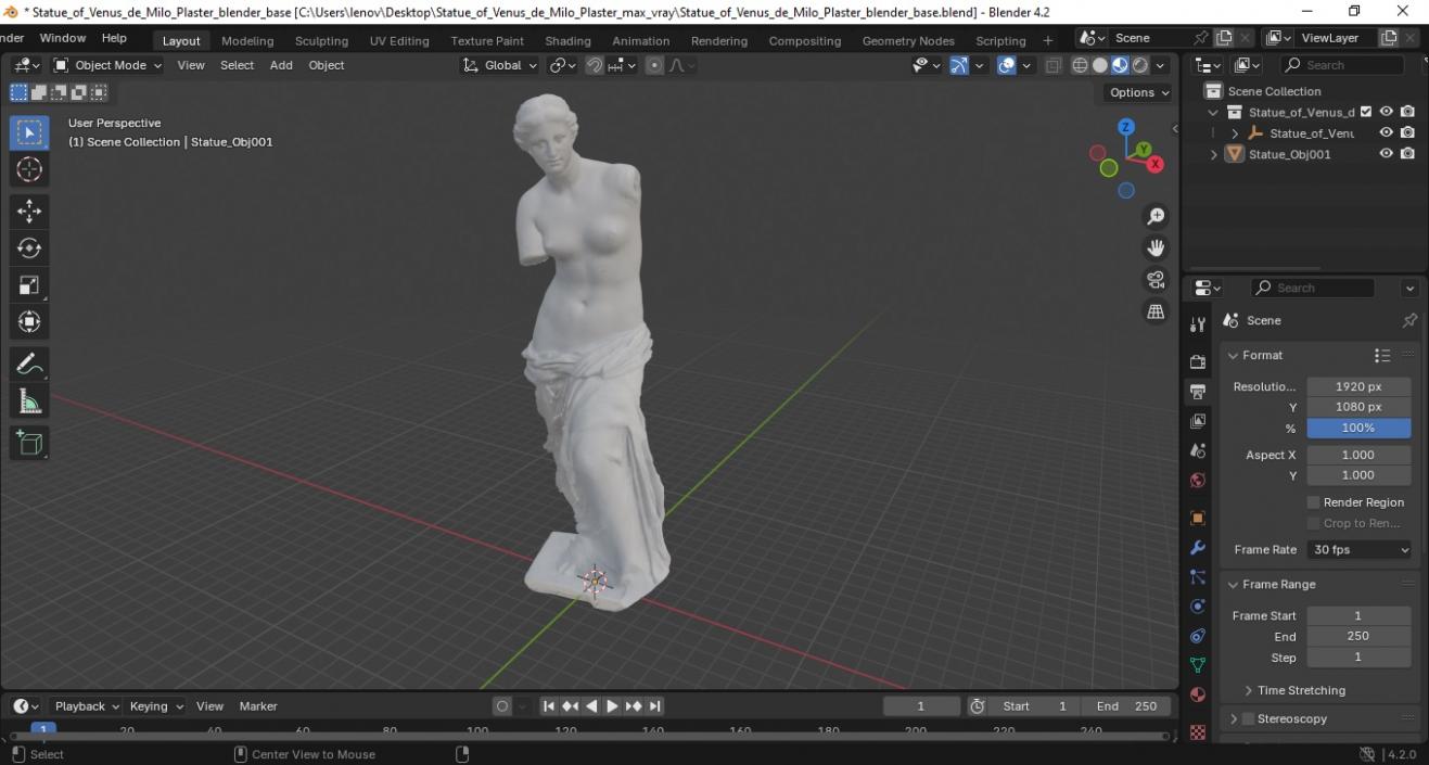 Statue of Venus de Milo Plaster for 3D Print 3D model