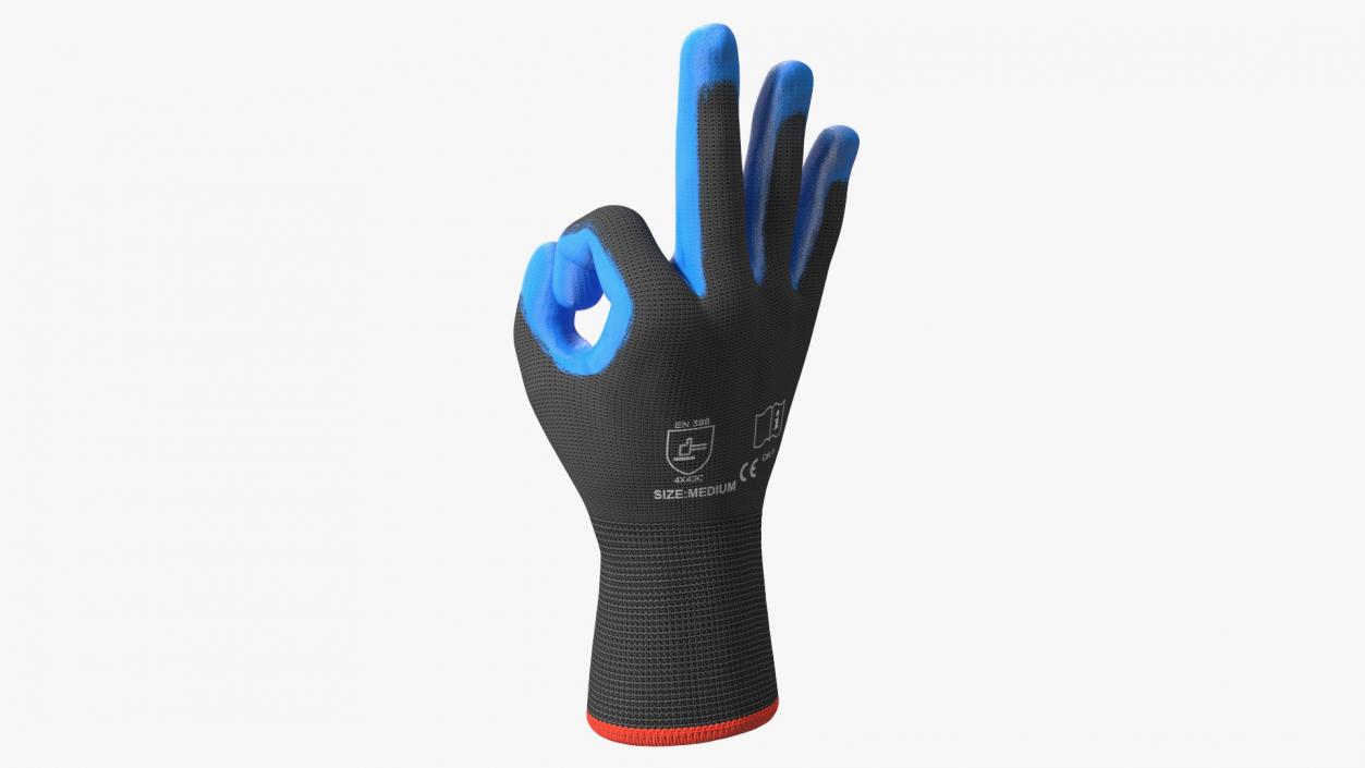 Safety Work Gloves OK Hand Gesture Blue Gray 3D model