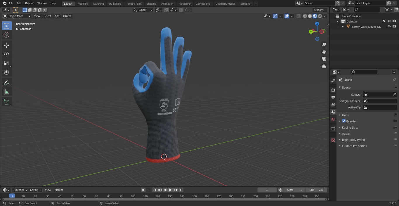 Safety Work Gloves OK Hand Gesture Blue Gray 3D model